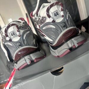Balenciaga White and Burgundy Athletic Shoes